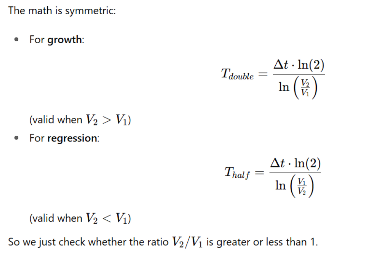 Equations for T_double and T_half